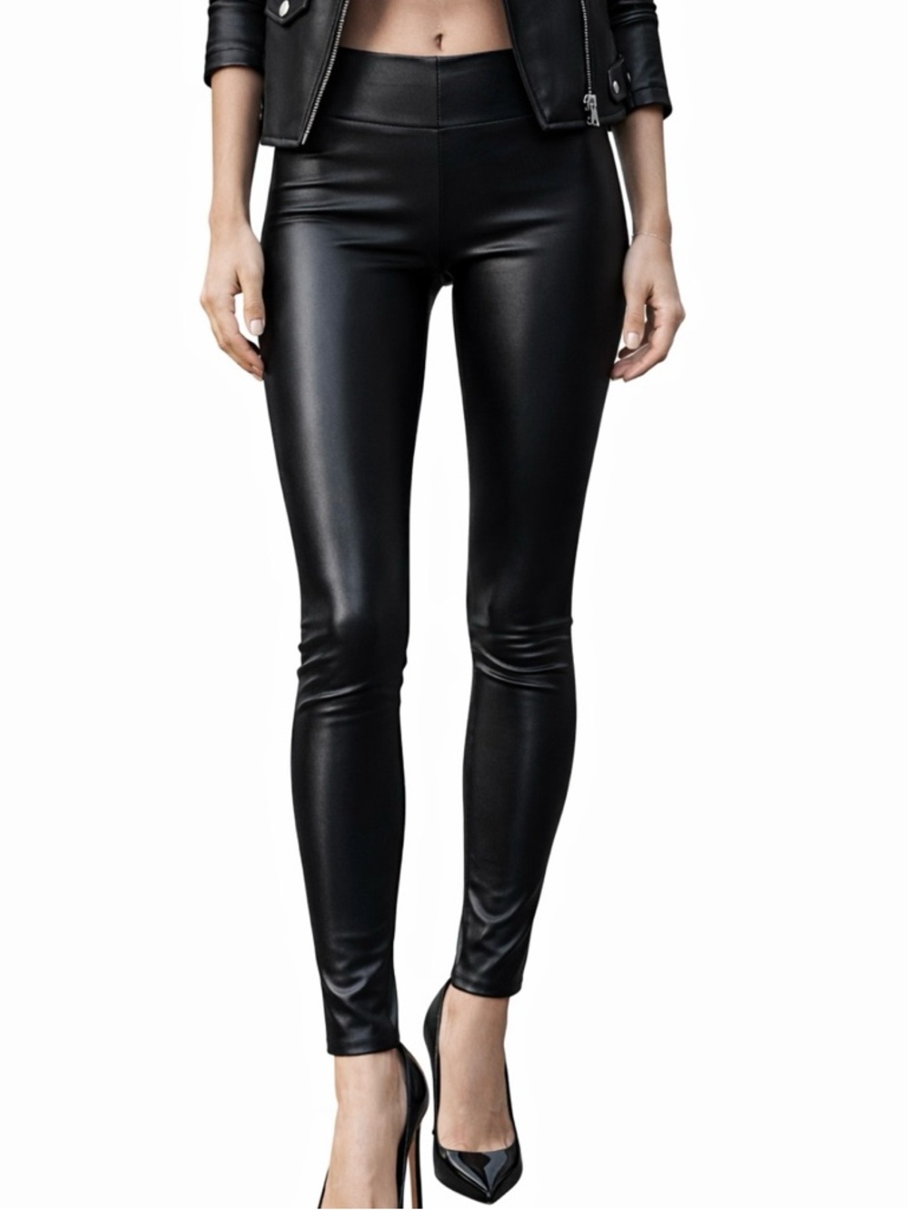 Wilfred Free Faux Leather Leggings Black High Rise Elastic Waist Stretch Pants L